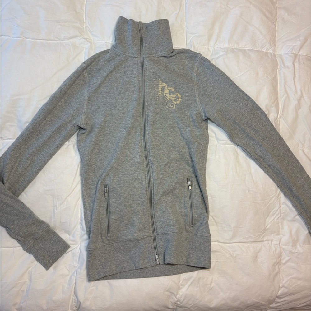 Vintage Hollister Women’s Gray Zip-up Hoodie Size Large